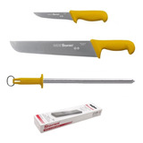 Kit 4 Uni Facas Chaira Lisa 12 Pedra Profissional Starret