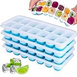 Kit 4 Unidades Forma De Gelo Silicone Com Tampa 14 Cubos Livre De BPA Fundo Flexível Empilhável Desenforma Fácil Forminha Ideal Para Gelo Papinhas Frutas -Azul-
