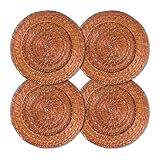 Kit 4 Unidades Sousplat Redondo Marrom Rattan 32Cm Rafimex