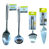 Kit 4 Utensílios Cozinha Aço Inox Colher Concha Espátula