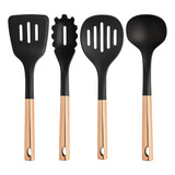 Kit 4 Utensílios Cozinha Concha Pegador Espátula Escumadeira