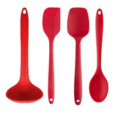 Kit 4 Utensílios De Silicone Colher Espátula Raspador Concha