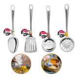 Kit 4 Utensílios Para Cozinha 100 Aço Inox 25cm