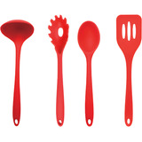 Kit 4 Utensílios Silicone Colher Pegador Concha Cozinha