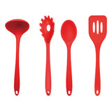 Kit 4 Utensílios Silicone Colher Pegador Concha Cozinha