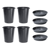 Kit 4 Vasos 21 Litros 4 Pratos Redondo Nutriplan Cultivo