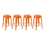 Kit 4 X Banquetas Altas Iron Tolix 76 Cm Cor Laranja