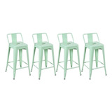 Kit 4 X Banquetas Médias Iron Tolix Com Encosto 66 Cm Cor Verde claro