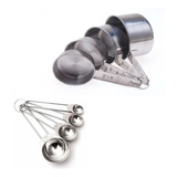 Kit 4 Xicara E 5 Colher Medidora Cozinha Bolo Receita