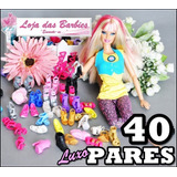 Kit 40 Pares Sapatos Luxo P Boneca Barbie Sapatinhos Chic