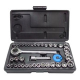 Kit 40 Peças Chave Catraca Reversível Com Maleta 1 4 E 3 8 Cor Preto