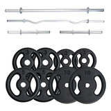 Kit 40kg De Anilhas Com Barras Ocas Reta E W