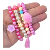 Kit 48 Pulseiras Criança Infantil Elástico Colorida Miçangas
