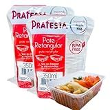 Kit 48 Unidades Pote Retangular Marmita Fit Descartável Plástico Microondas Freezer PraFesta 250ml 350ml 500ml 750ml -350ml-
