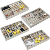 Kit 4bandeja Porta Joias Bijuteria Veludo Organizador Gaveta Cor Cinzento