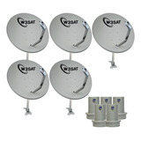 Kit 5 Antena Digital Parabólica Offset Chapa 75cm Ku Lnbf