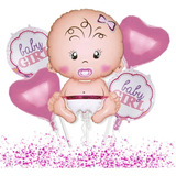 Kit 5 Balão Decoração Cha De Bebe Baby Girl Rosa