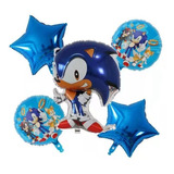 Kit 5 Balão Metalizado Sonic Tradicional E Estrela Azul