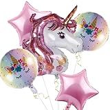 Kit 5 Balões Metalizados Grandes, Balão Unicórnio Gigante 1 Metro + Balão Redondo Unicórnio De 45cm+ Balão Estrelas 45cm Kit 5pçs Balão Unicórnio Metalizado (rosa/rosa)