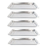 Kit 5 Bandejas Aço Inox Retangular Rasa 36 X 27 Restaurante