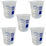 Kit 5 Béquer Becker Plástico 1000ml Forma Baixa Graduado