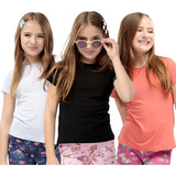 Kit 5 Blusa Baby Look Infantil Sem Estampa De Viscolaycra 