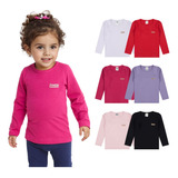 Kit 5 Blusa Infantil Bebe Menina Manga Longa Algodao Lisa