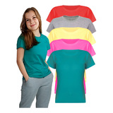 Kit 5 Blusas Camiseta Básica Feminina