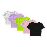 Kit 5 Blusas Cropped Blusinha Camiseta Feminina Lisa