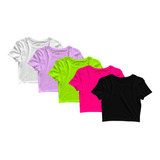 Kit 5 Blusas Cropped Blusinha Camiseta Feminina Lisa