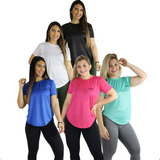 Kit 5 Blusas Fitness Dry Fit Poliéster Academia Feminina