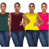 Kit 5 Blusinha Regata De Renda Leve Atacado Feminina