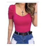 Kit 5 Body Feminino Manga Princesa Canelado Casual Blogueira