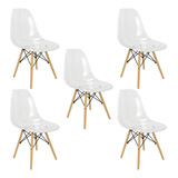 Kit 5 Cadeira Charles Eames Cristal Eiffel Wood Transparente