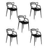 Kit 5 Cadeiras Allegra Master Empilhável Cozinha Jardim Preto Magazine Decor