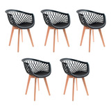 Kit 5 Cadeiras De Jantar Web Pé Wood Modelo Premium Maciça Estrutura Da Cadeira Madeira Assento Preto