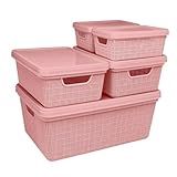 Kit 5 Caixa Organizadora Com Tampa Cesto Grande Em Plástico 1 8 L 5 L 15 L Rv Ecommerce Rosa 