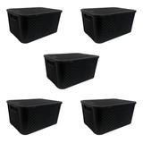 Kit 5 Caixa Organizadora Rattan Com Tampa 17 Litros Preta