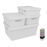 Kit 5 Caixas Cestos Organizador Armário Gaveta Tampa P M G