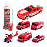 Kit 5 Caminhões De Bombeiro Carrinhos Brinquedo Helicóptero