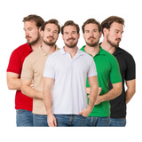 Kit 5 Camisa Polo Masculina Piquet Lisa Básica Confortável