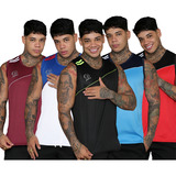 Kit 5 Camisa Regata Masculina esport Academia 100 Poliéster