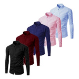 Kit 5 Camisa Social Masculina Slim Fit Luxo Pronta Entrega