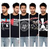 Kit 5 Camiseta Camisa Estampada Bandas De Rock Atacado