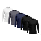Kit 5 Camiseta Manga Longa Masculina Slim Dry Proteção Uv