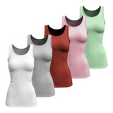 Kit 5 Camiseta Regata Feminina Babylook Básica Lisa Algodão