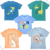 Kit 5 Camisetas Bebe Estampada 100% Algodão 1 A 3 Anos 