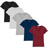 Kit 5 Camisetas Feminina Babylook Básica Algodão Gola V By Zaroc BR Alfa P Regular Multicolorido 
