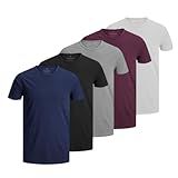 Kit 5 Camisetas Masculinas Básicas Algodão Premium 30-1 By ZAROC -BR- Alfa- G- Regular- Preto-Marinho-Branco-Cinza-Bordô-
