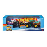 Kit 5 Carrinho Monster Trucks Savage Smashers - Mattel